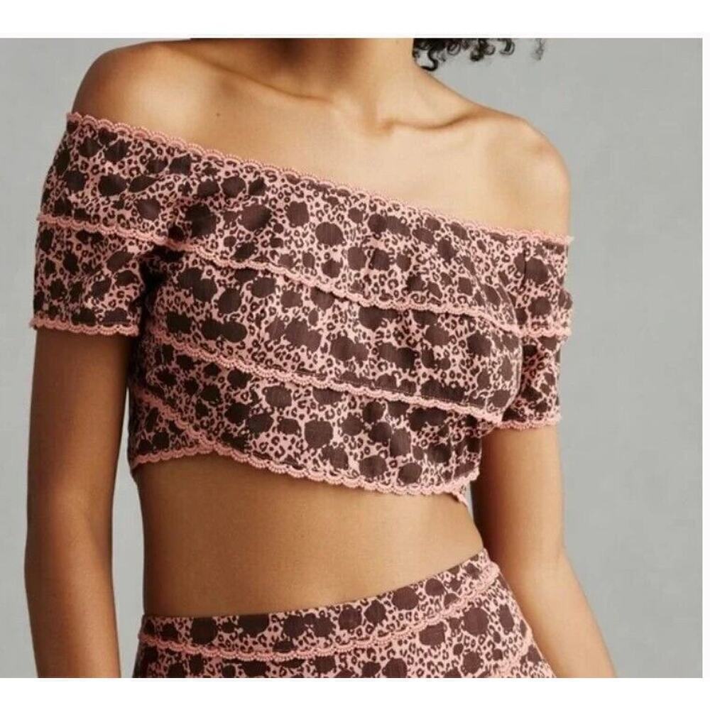 Anthropologie 6 Crop Top Back Zipper Pink & Brown Off The Shoulder NEW $90